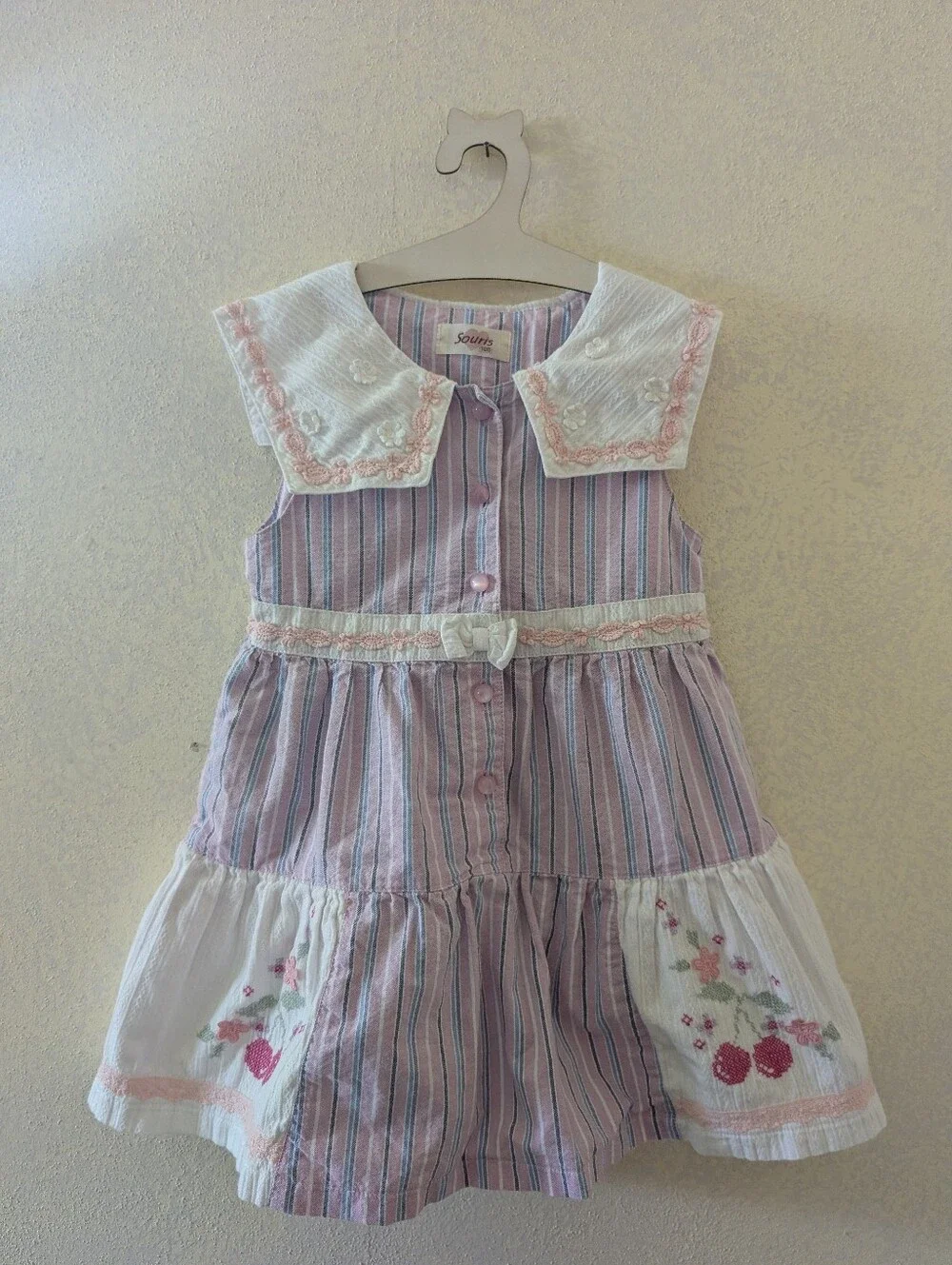 Pink Striped Embroidered Girls Dress